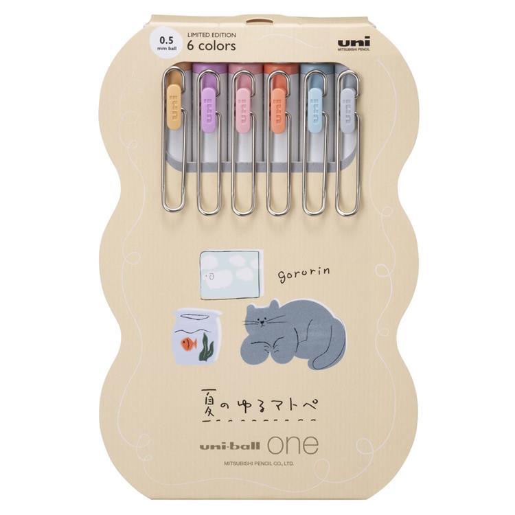 One Ballpoint Pen 0.5mm Gel Ink Summer Matope Color 6-Color Set
