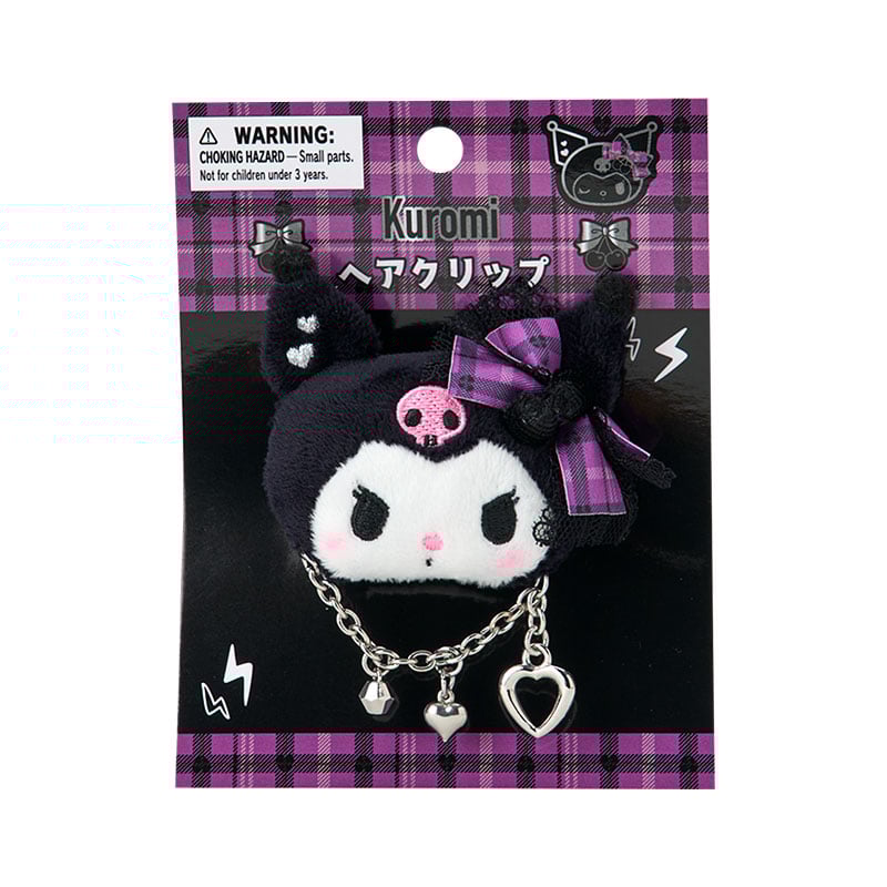 Face-shaped hair clip (Sweet Rock 'n' Check) -Kuromi